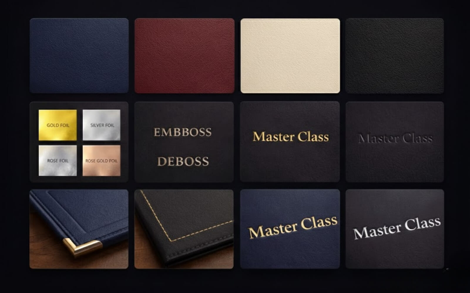 Finish options and examples for C&J Solutions custom folders and document covers
